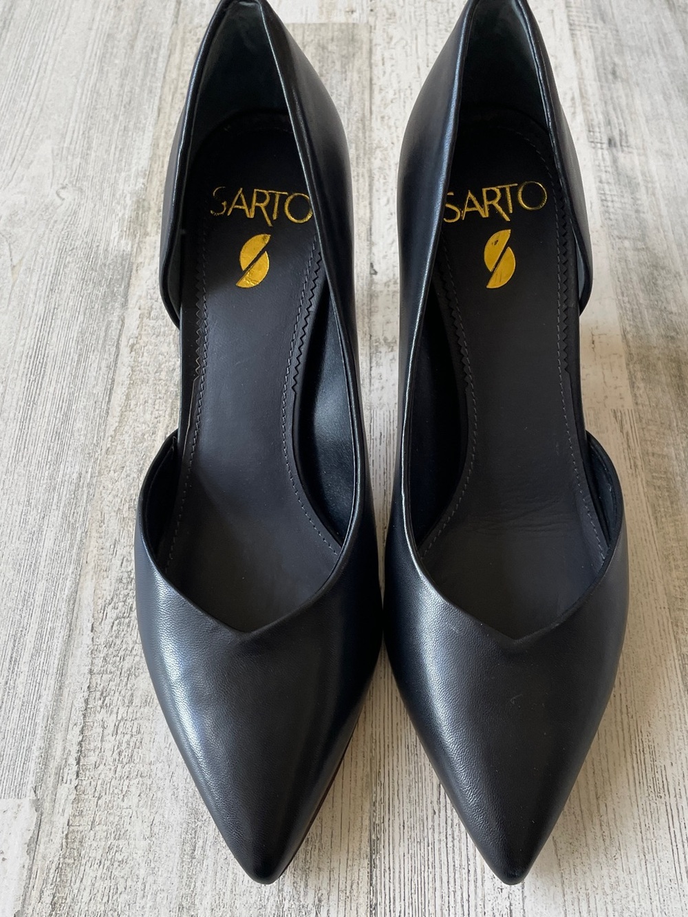 SARTO By Franco Sarto Black Pointed-Toe Pumps Sz 7 Leather Upper Open Sides